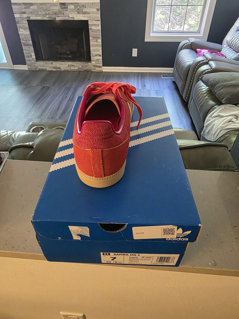 adidas Kids Samba OG Red Suede Sneakers with Gum Sole.